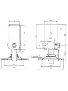 Петля регулируемая М20 с обхватом профиля 60х40 с площадкой под прикручивание 100х100. JL135C